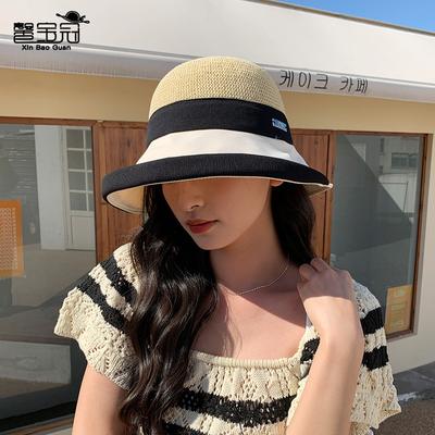 8544 Summer Outdoor Sunscreen Hat Children Curling Big Brim Show Face Small Straw Visor Beach Beach Bucket Hat