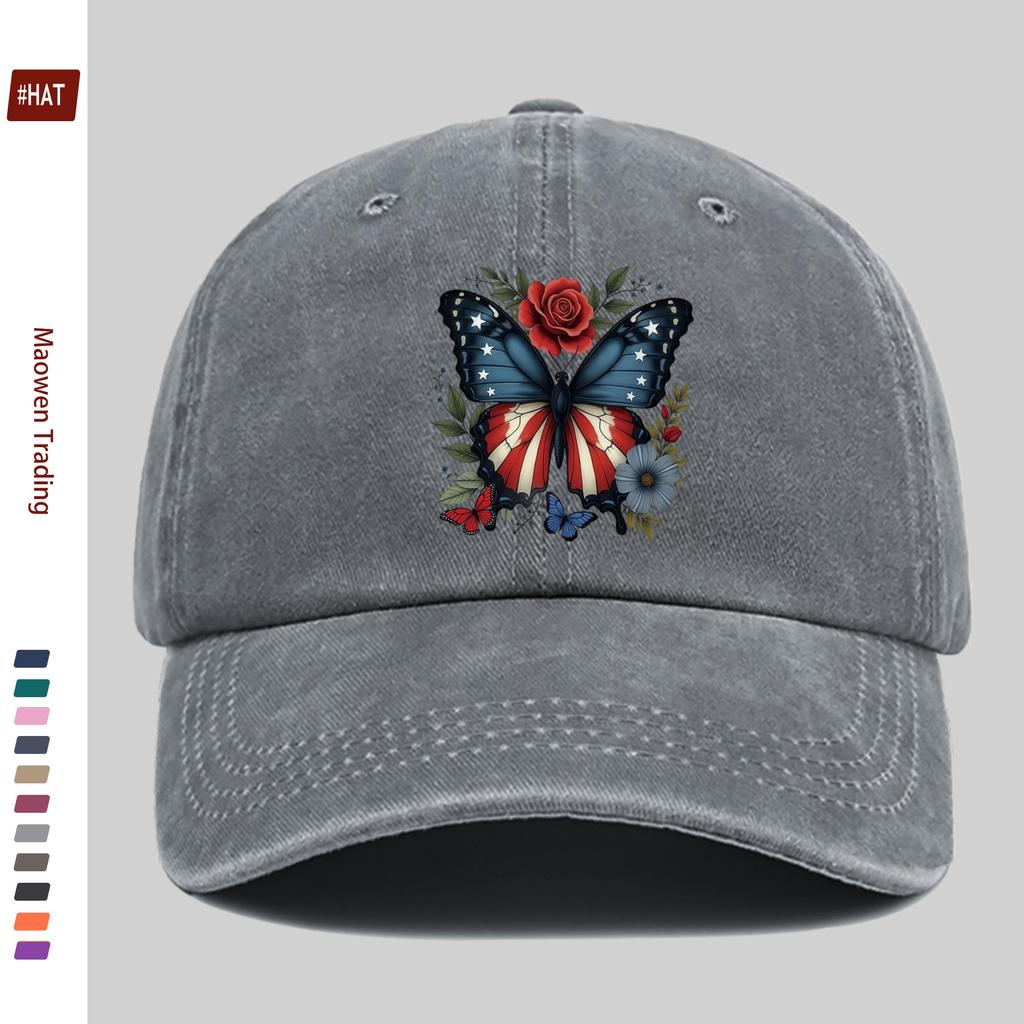 pc Patriotic Butterfly and Floral Pattern Print Baseball Cap with US th Anniversary Element Print Design Sun Hat Casual D