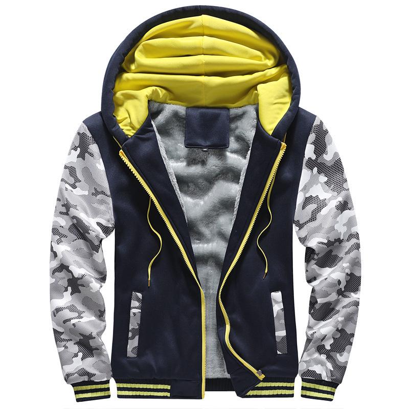 

Winter Camouflage Thick Hooded Men s Hoodie Jacket with Logo 5XL темно-синий