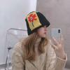Hat Female Autumn and Winter Face Small Bucket Hat Black Wool Hat Thickened Knitted Bucket Hat