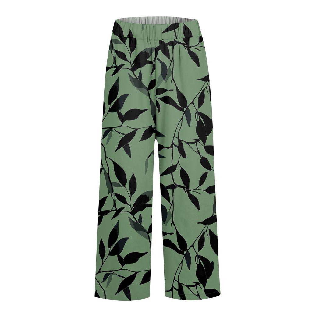 Women's Fashionable Floral Print Straight Leg Pocket Elastic Waist Casual Pants Pants