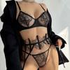 Spitzen-Netz-Set Damen Dünner Transparenter BH Strumpfhalter Tanga 3-teilige Dessous in Schwarz Weiß Rot