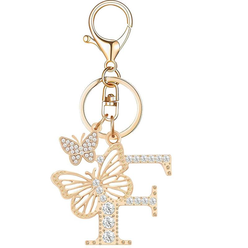 Exquisite Women Capital Letters Charms Keychain Initial 26 A-Z Butterfly Rhinestone Keyring Bag Decoration Pendant Girl Gift