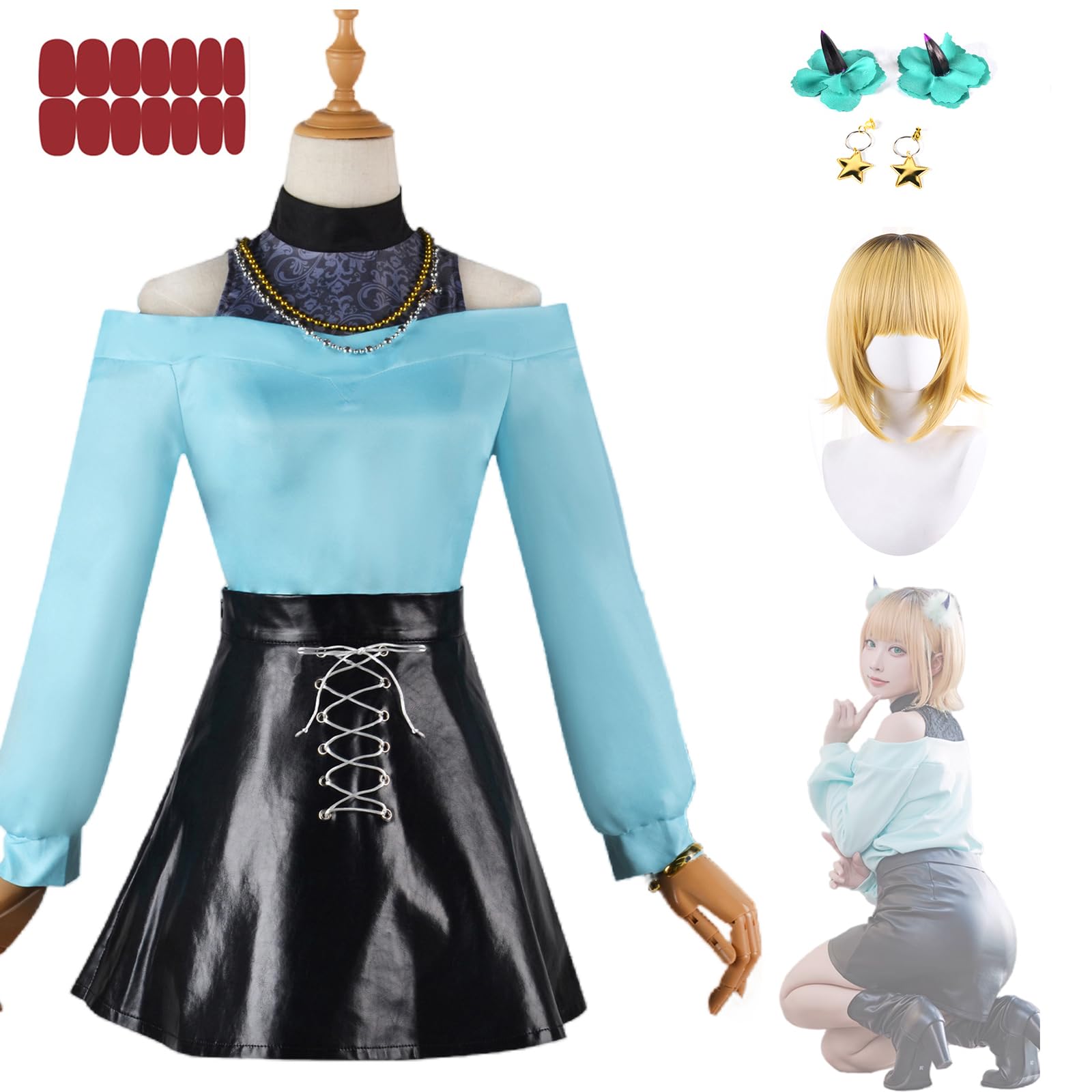 

[Acosdary] Костюм для косплея МЕМ-чо с париком, аксессуарами для волос и полным комплектом одежды для Хэллоуина, сцены, мероприятий (XS)