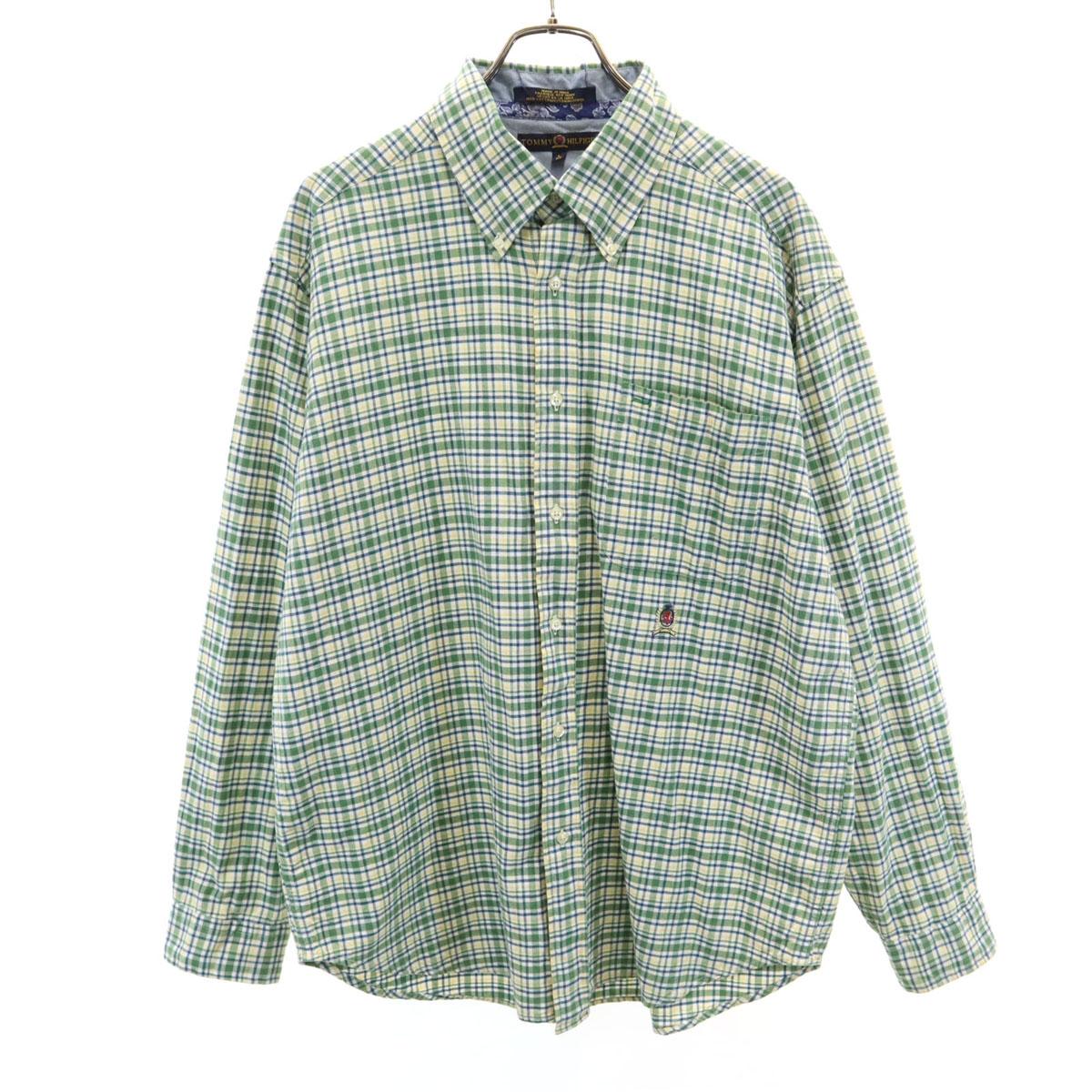 

TOMMY HILFIGER Check Pattern Long sleeve Button down shirt L Green system Men s Used