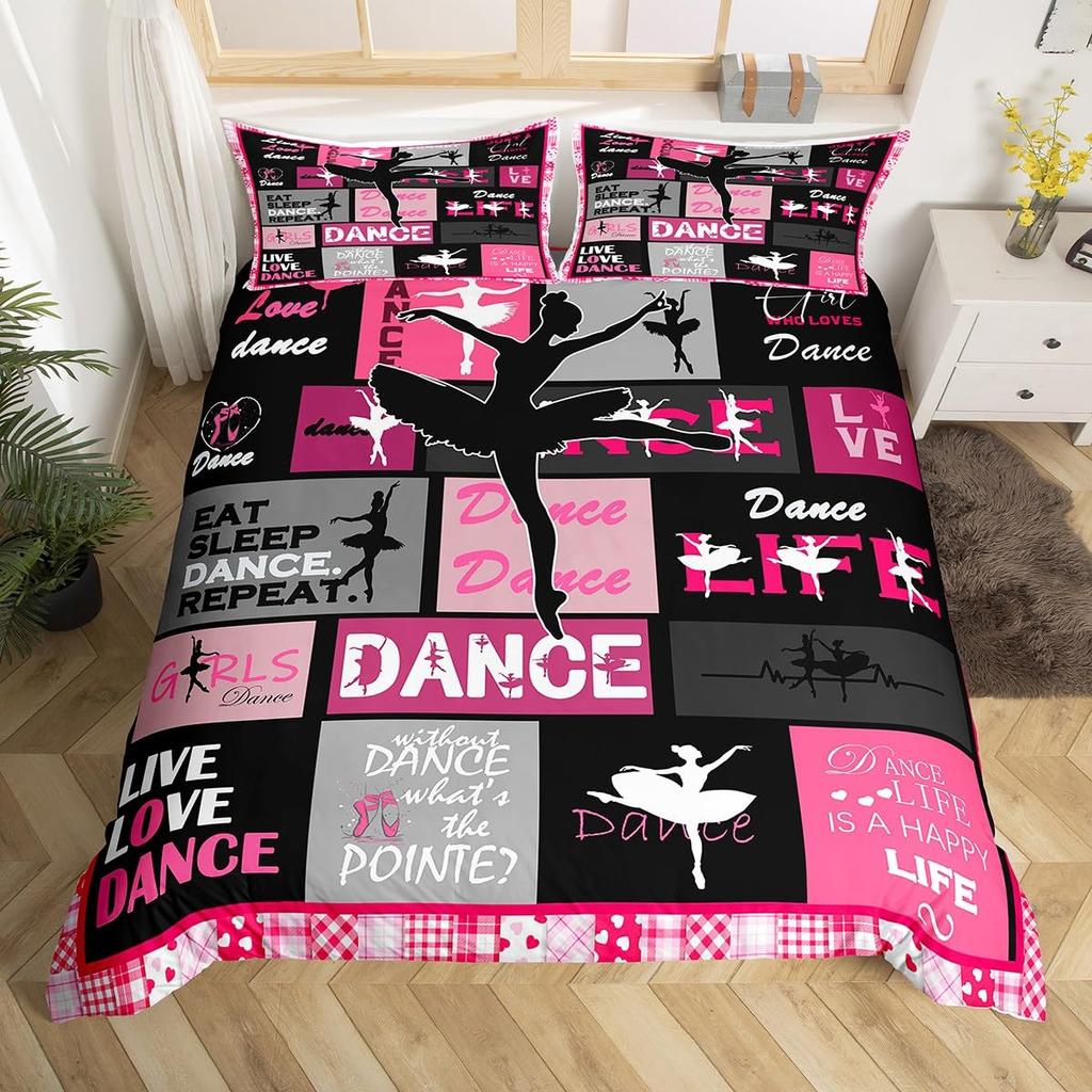 Art Duvet Cover Set Female Ballet Dancers Performing Arts Black Silhouettes Illustration Design Bedding Set with 2 Pillowcases