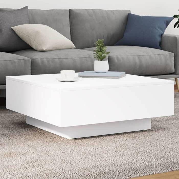 VidaXL Coffee Table with LED Lights, Side Table, End Table, Living Room Furniture, Modern, White Wood 836588