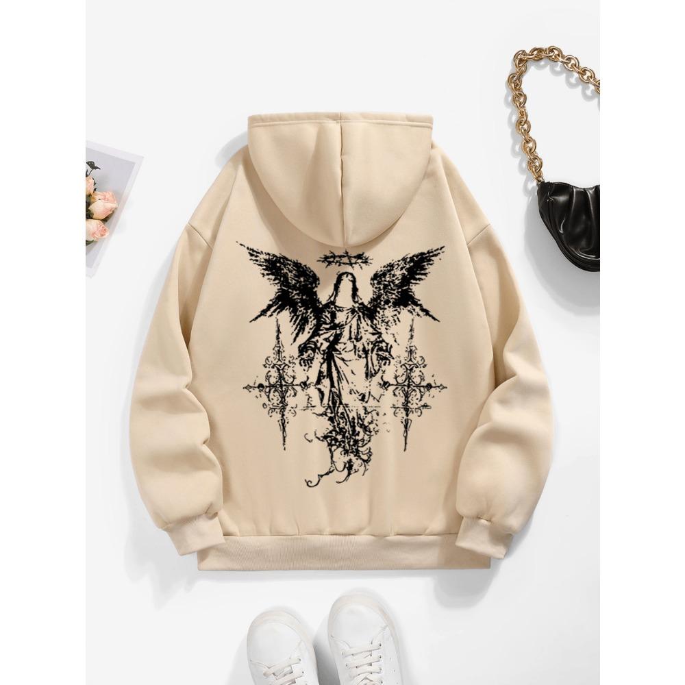 Angel Pattern Printed Men's Hooded Sweatshirt, Casual Polyester Hooded Sweatshirt, Regular Length, Comfortable All Year Round