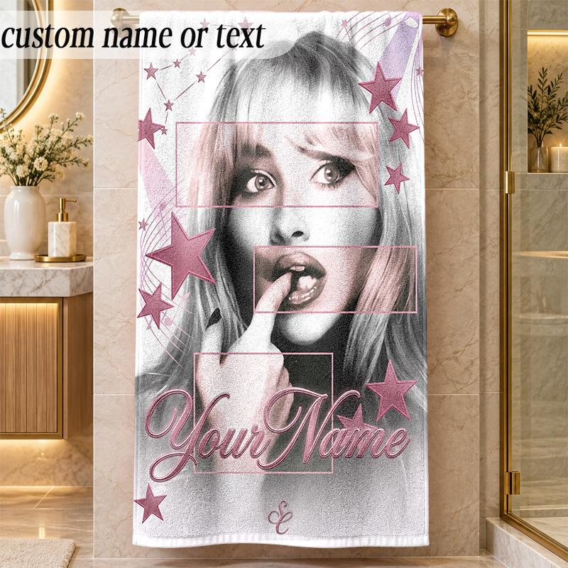 Beach TowelSabrina Carpenter Custom Name Text Personalized Soft Towel for Beach Pool Indoor Home Decor Gift