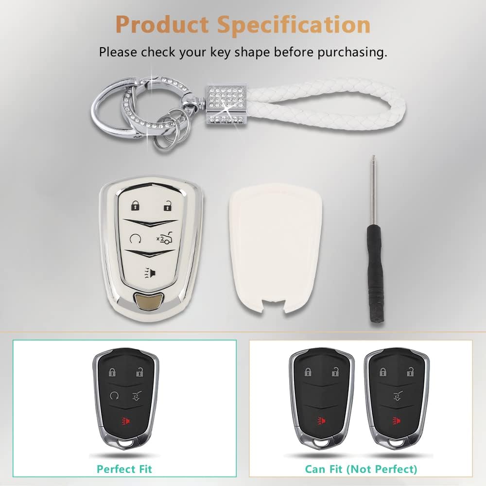 PIFOOG Key Fob Cover For Cadillac SRX CTS CT6 XTS XT5 XT6 XT4 ATS Accessories TPU 5 Button Keys Case Shell Protecor Glitter Car Keychain Girly Women