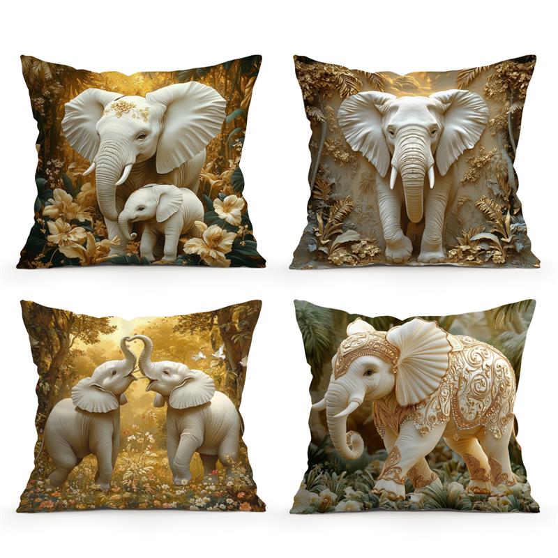 Jungle Elephant Cushion Pillowcase Printed Polyester 45X45Cm Throw Pillowcover Decorative Sofa Cushion Pillowslip Home Decor