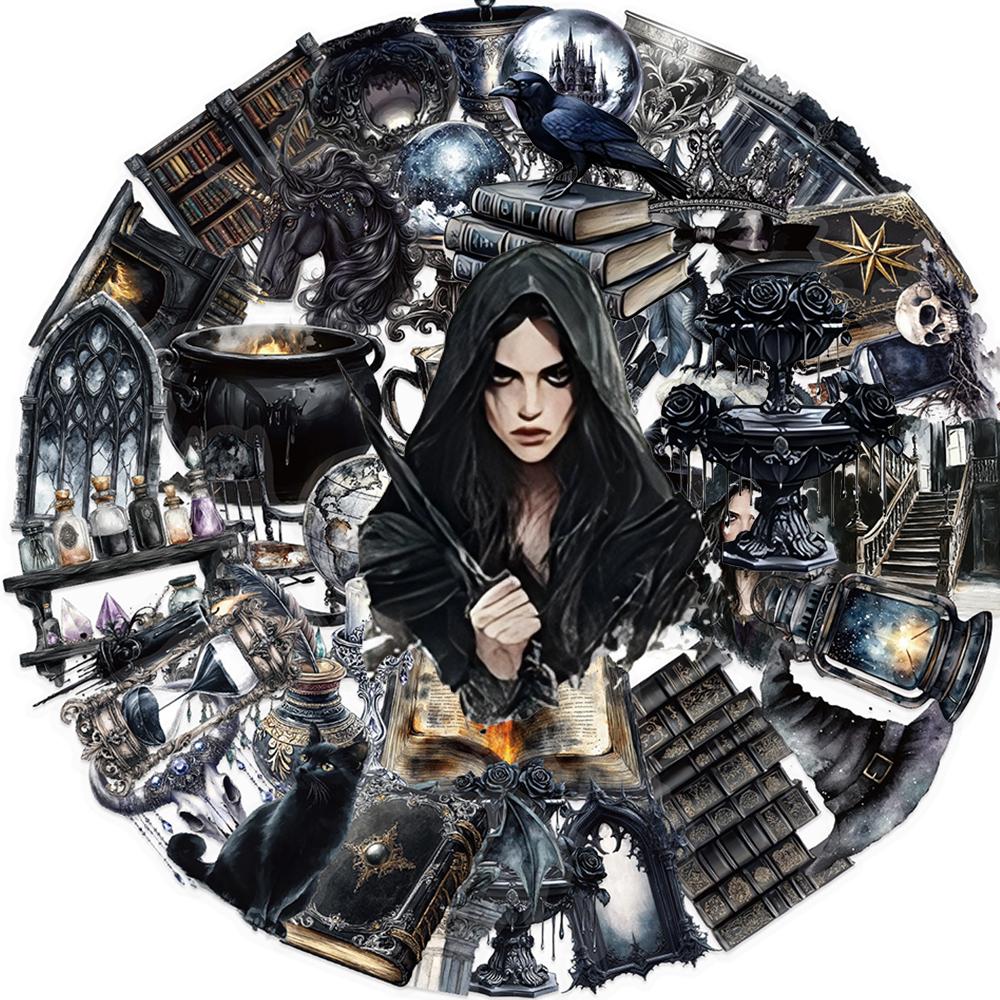 10/30/50pcs Transparent Dark Magic Witch Stickers Gothic Graffiti Phone Case Motorcycle Waterproof Cool Cartoon Decals Toy