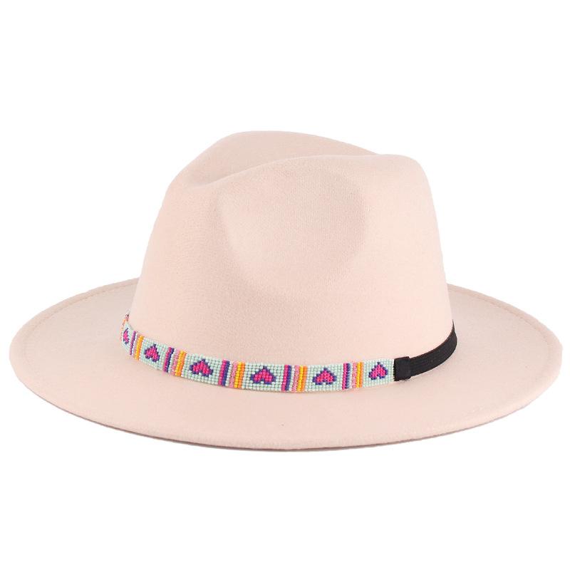 New fashionable women's autumn and winter woolen hat handmade rice beads decorated imitation felt top hat British jazz hat