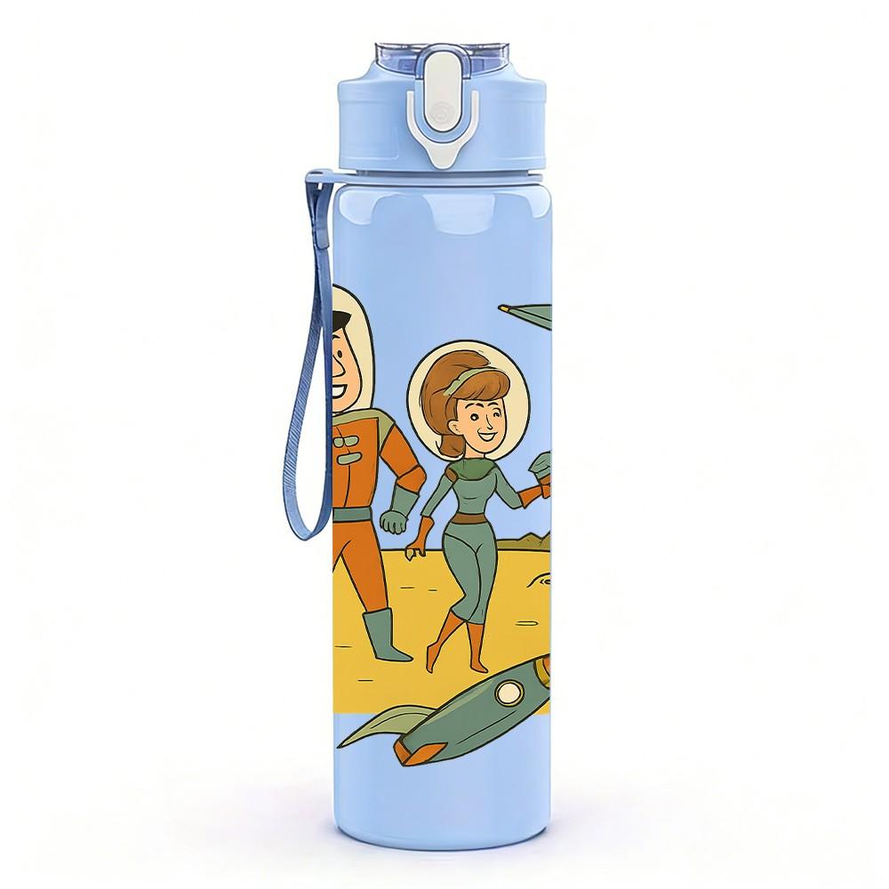 1PC Astronaut Mars Space Cartoon 750ml Color Plastic Sports Water Bottle Leakproof Flip Straw Lid Suitable for Sports Office Home Use