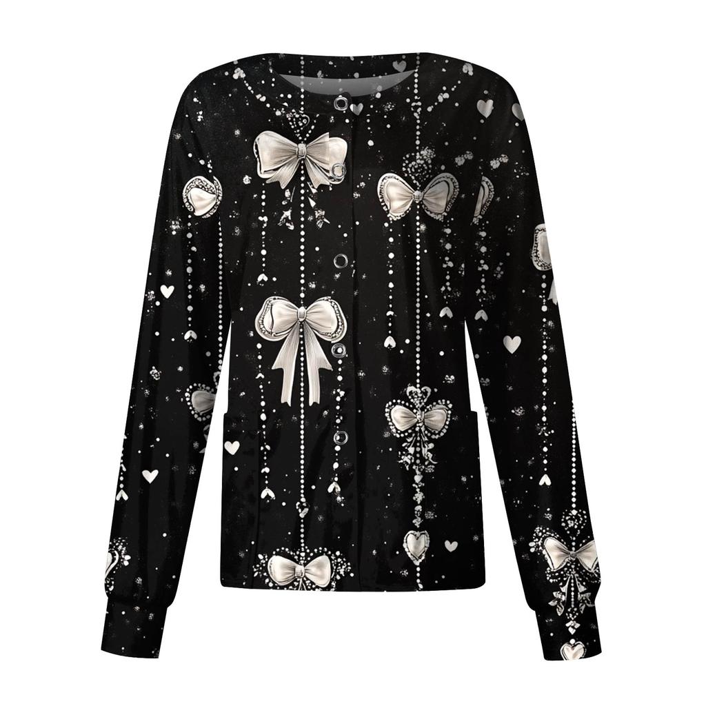 Damska codzienna moda długi rękaw stójka jednorzędowa walentynkowy nadruk kurtka robocza topy