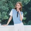Baitu Women's Faux Two-Piece Short Sleeve Knit Top