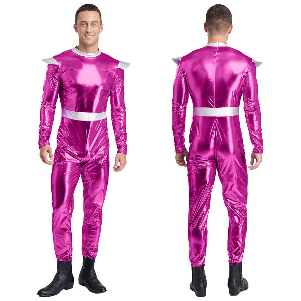 One-Piece Outer Space Costume for Men M-3XL: Easy Wear Long Sleeve Jumpsuit, Combines Cute & Robotic Styles for Photos