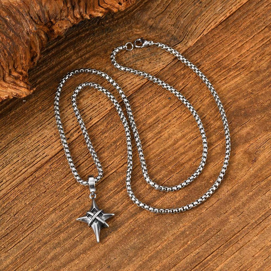 Vnox Minimalist Star Stainless Steel Pendant Necklace for Men Women, Black Zircon Box Chain Punk Hip Hop Gothic Jewelry Gifts