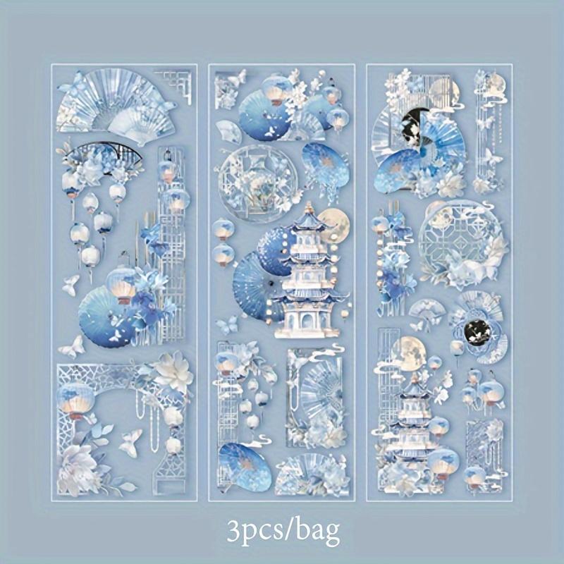 3 Sheets/Bag Of Classical Flower Hot Stamping PET Stickers Chinese Style Creative Diary Notebook Stickers DIY Collage Decoration