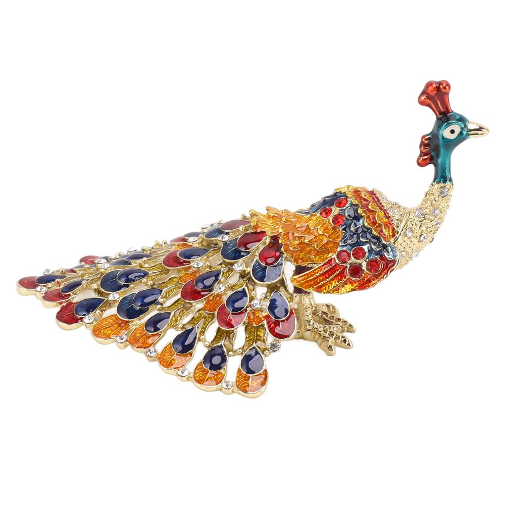 Peacock Trinket Boxes Hand Painted Finish Rhinestones Exquisite Hinged Trinket Boxes Jewelry Box