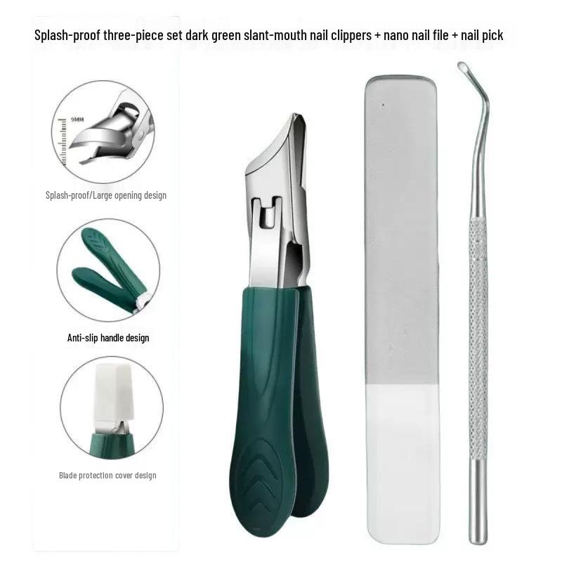 Wide-Opening Slant-Edge Nail Clipper Set with Anti-Splash and Pointed Tip for Ingrown Nail Repair