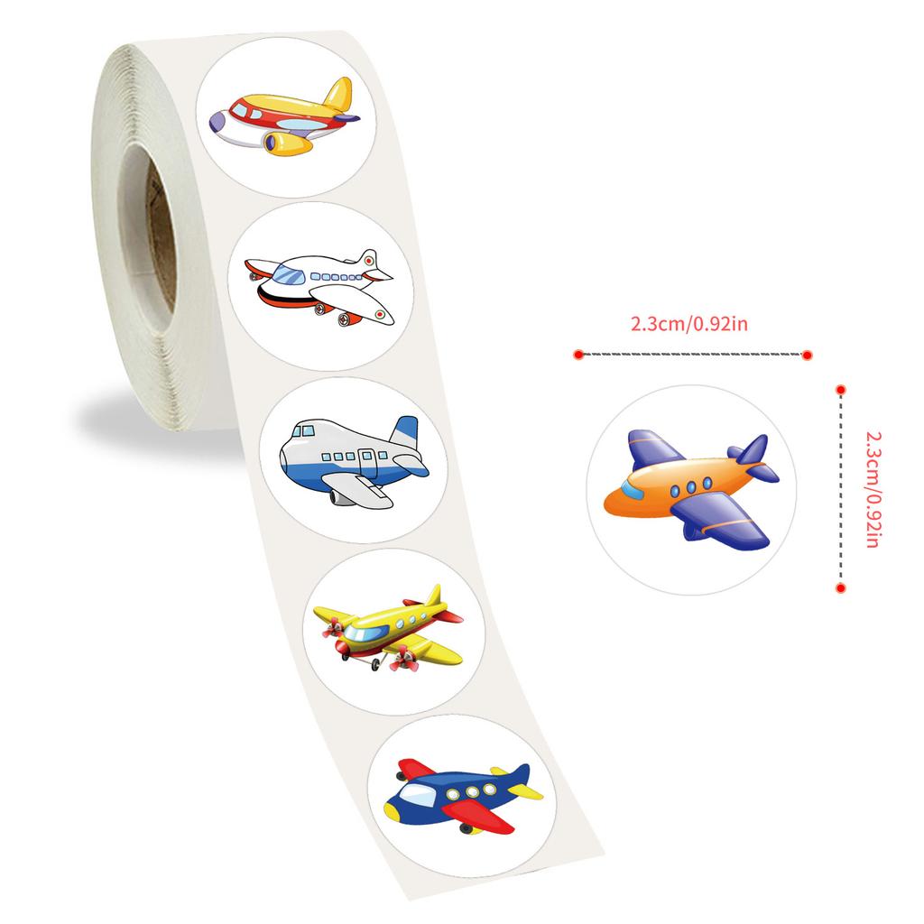 500 Stickers/roll Cartoon Airplane Cute Roll Stickers Kindergarten Reward Stickers Children's Toy Stickers Decorative Stickers