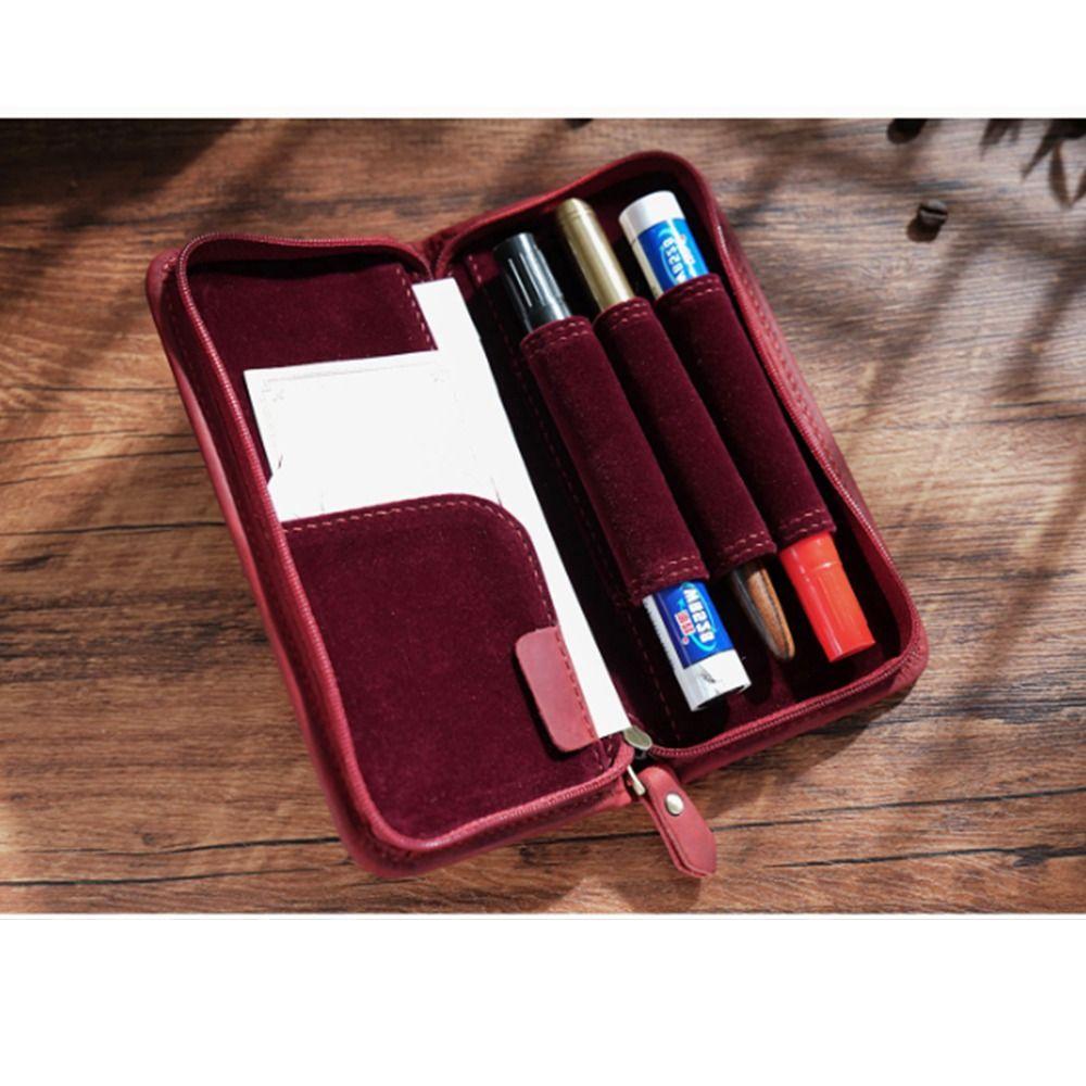 Top Layer of Cowhide Cowhide Pen Case Zipper Closure Card Holder Pen Pouch Handmade Large Capacity Pen Holder Organizer