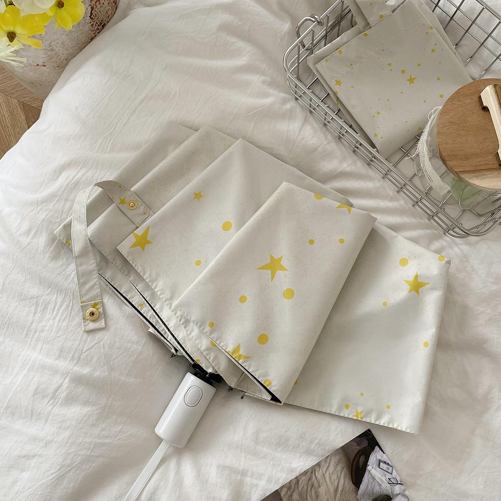 Cream Little Star Portable Folding Umbrella Sunscreen UV Protection Parasol Sunshine and Rain Full Automatic Sun Umbrella