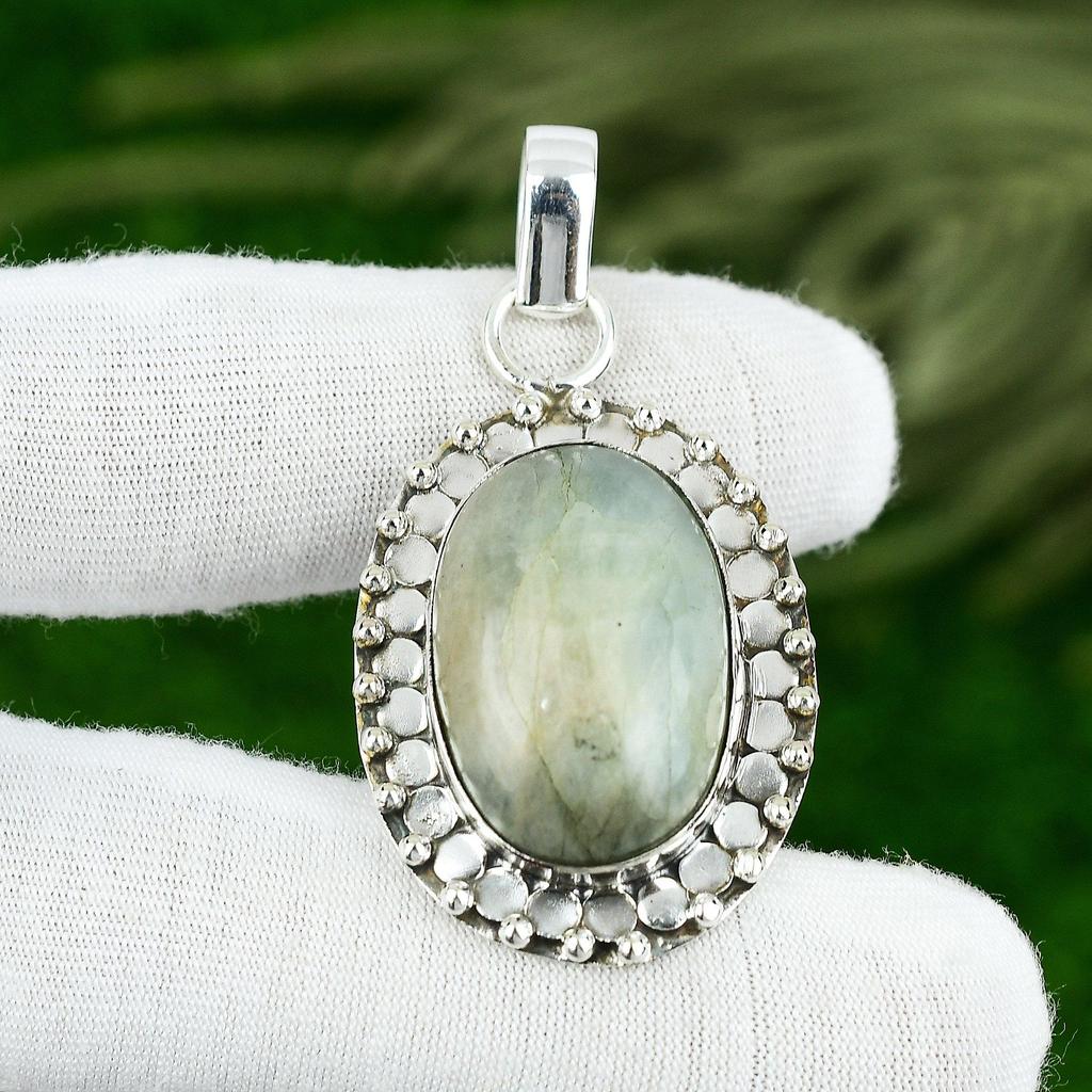 Natural Aquamarine Gemstone Pendant Handmade 925 Sterling Silver Indian Jewelry