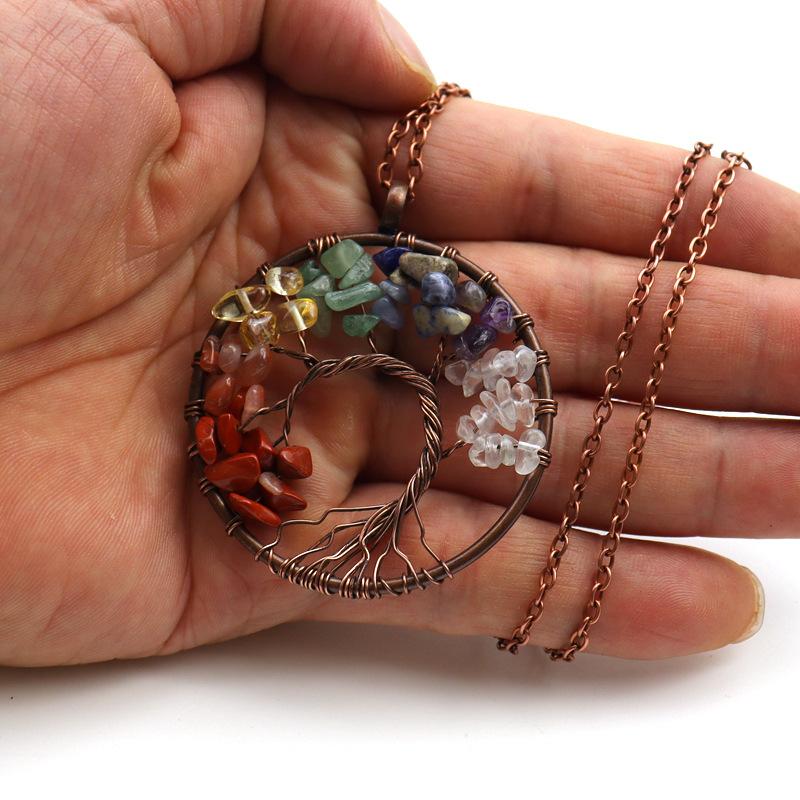 Vintage Handmade Bending Tree Of Life Colorful Gravel Crystal Pendant N79