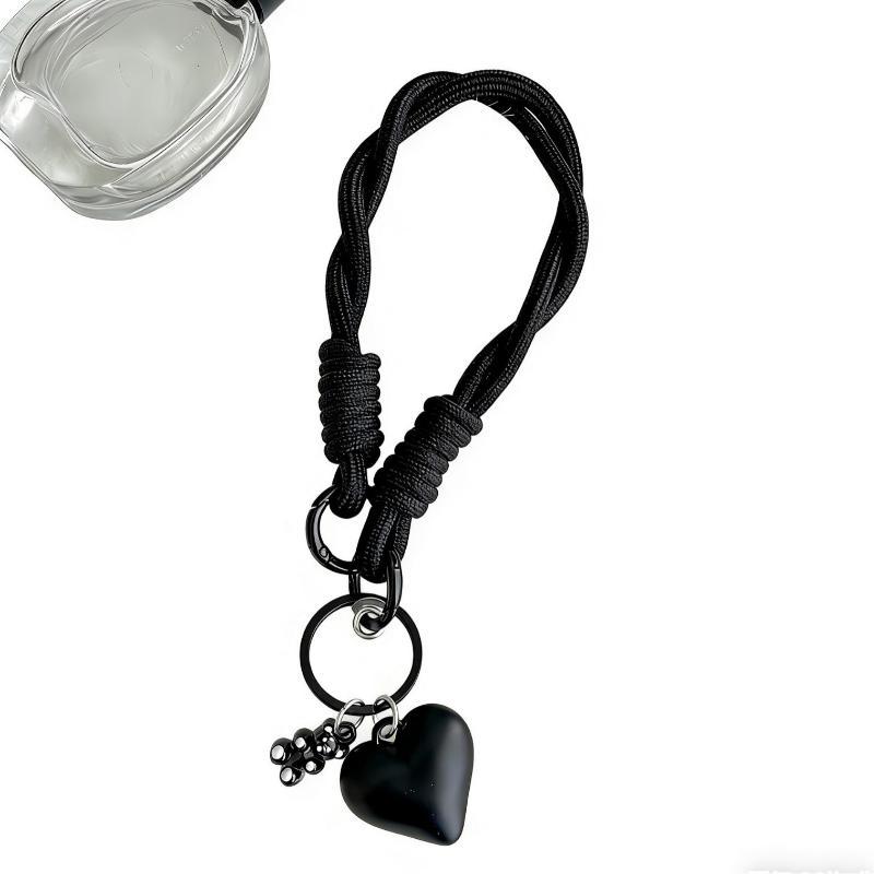 1Pc Silver Black Heart-Shaped Bear Charm For Mobile Phone Hanger Cute Mobile Phone Wristband With A Tie String