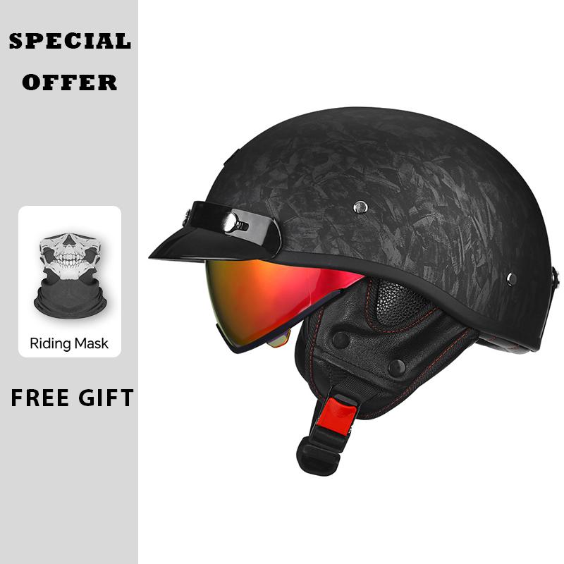 Half Face Motorcycle Helmets ABS Vintage Half Face Helmet Casco Moto Motorcycle Open Half Helmet Biker Pilot DOT Approved M-XXL