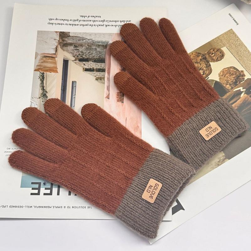 Warm gloves women's winter knitted velvet thickened student riding windproof and cold solid color boys