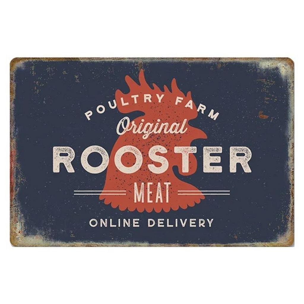 Antique Country Barnyard Rooster Chicken Metal Sign Retro Farm Wall Art For Farmhouse Kitchen Barn Cafe Wall Decoration