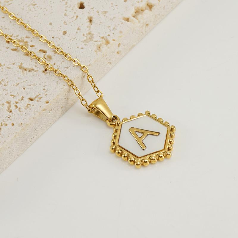 

New hexagonal letter pendant 18K fashion stainless steel 26 English letter necklace Single pendant