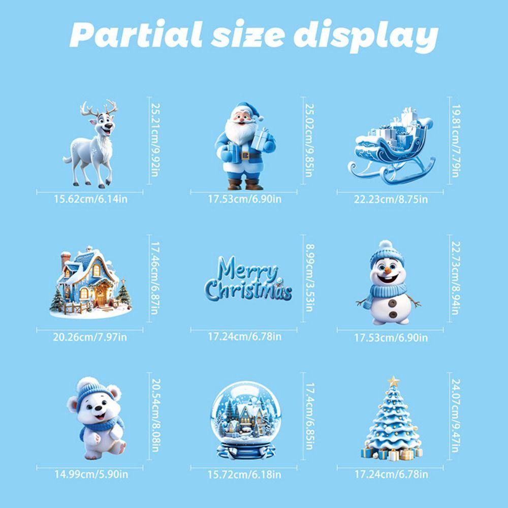 9 Sheets Multicolor Christmas Static Stickers 3D Merry Christmas Snowflake Sticker Snowman Reindeer Santa Clause