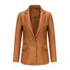 Womens PU Leather Blazer Jacket Long Sleeve Single Button Casual Office Wear Solid Color