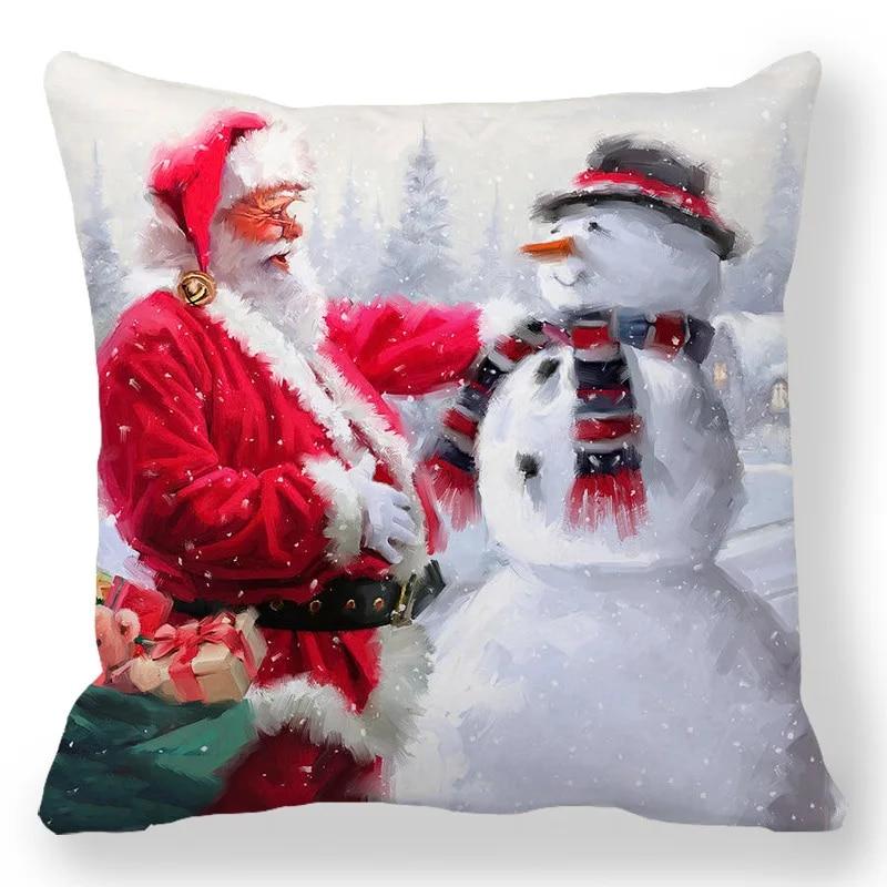 Santa Claus Train Snowman Elk Sleigh Snow Dog Christmas Tree Gift Pillow Cover Bedroom Sofa Seat Bed Pillow Cover