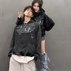 American Style Old Washed Hooded Sweater for Couple Loose Bird Print High Street Hoodie Men's Fashion