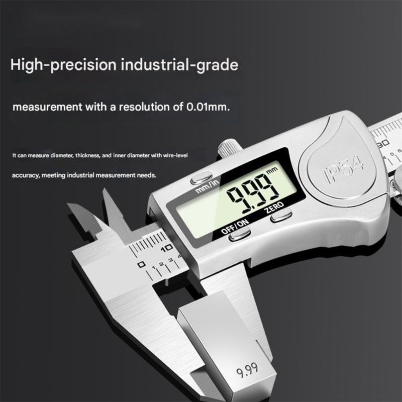 Professional Electronic Vernier Caliper Stainless Steel Body Double Unit Conversion Clear LCD Screen 0.01mm Resolution