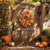 40cm Thanksgiving Pumpkin Wreath with Dual Tone Maple Leaves and Decorative Mesh for Seasonal Home Wall Door Decoration