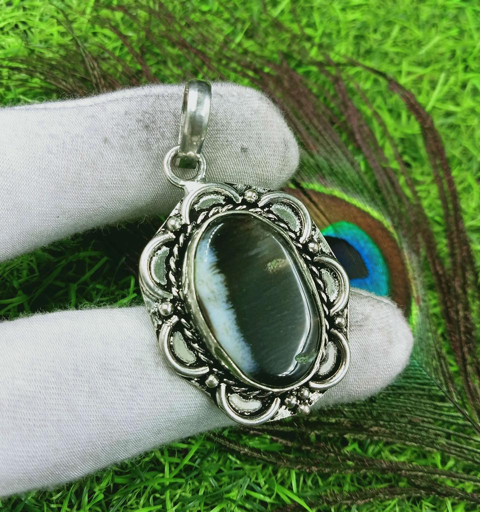 Botswana Agate Gemstone 925 Sterling Silver Plated Pendant DEP-158