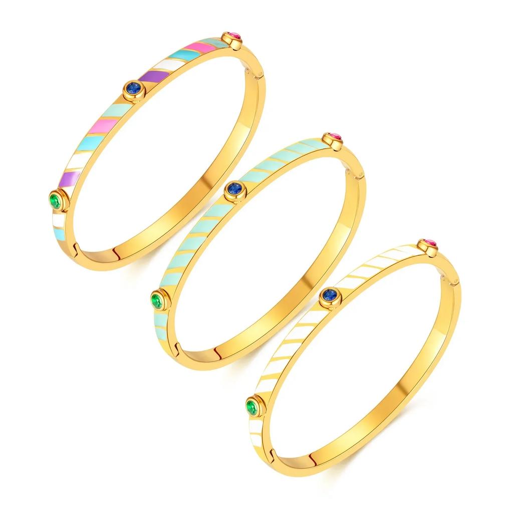 Light luxury design titanium steel candy colour striped inlaid zirconia stainless steel bracelet ladies fashion stackable color