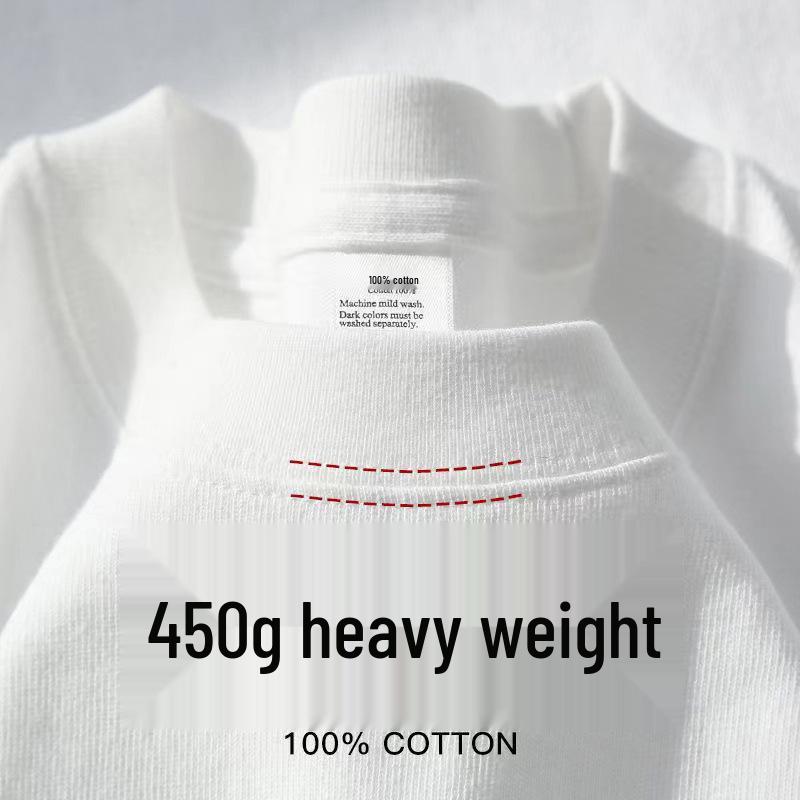 450g Heavyweight Short Sleeve Men's Summer Pure Cotton Tee with Small Collar