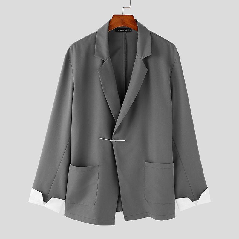 

INCERUN Мужской свободный пиджак с воротником-лацканом и длинным рукавом, с открытой передней строчкой S серый