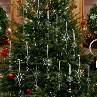 15Pcs Acrylic Christmas Snowflakes Transparent Shatterproof Icicle Pendants Hanging Pendant Clear Simulation Xmas Tree Ornaments