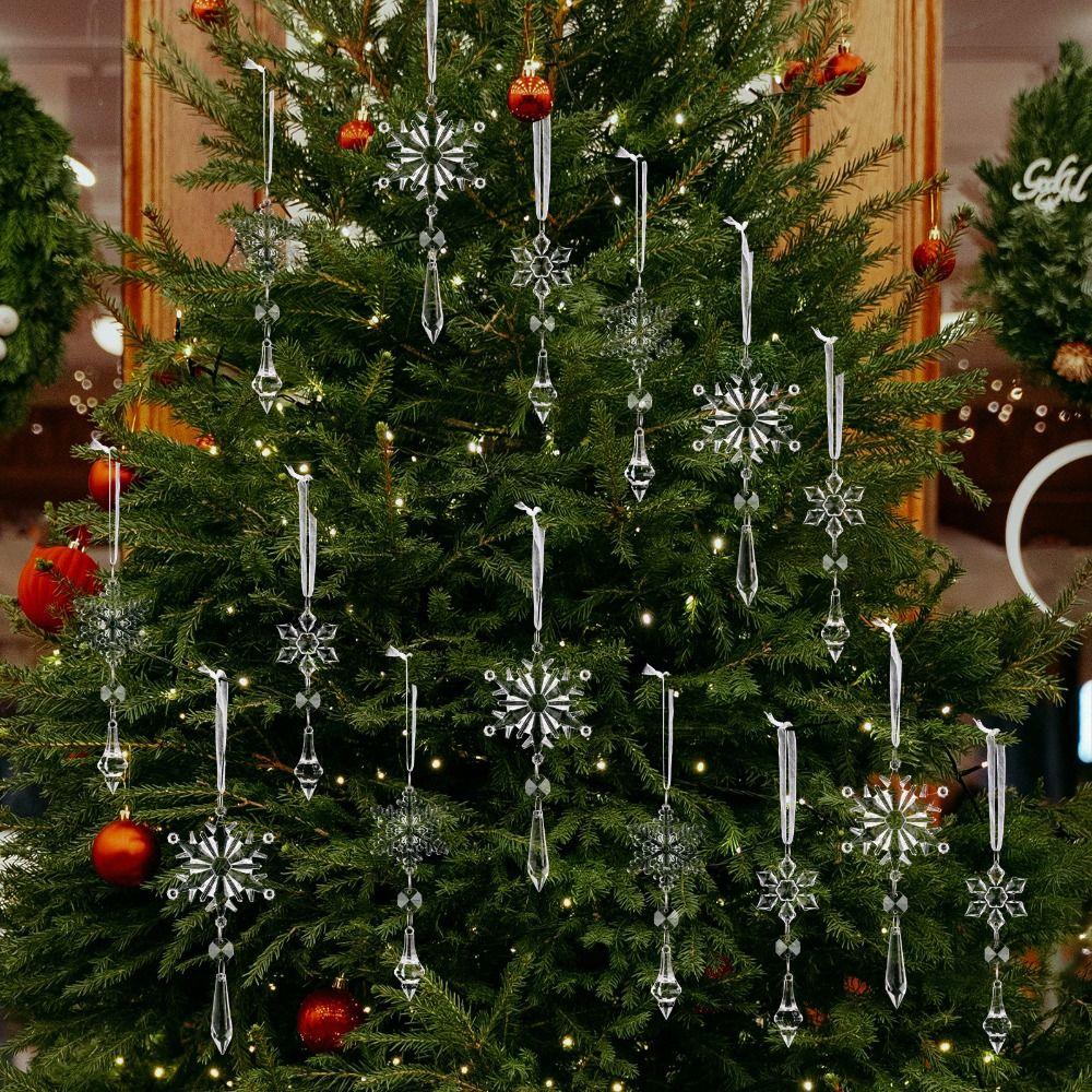15Pcs Acrylic Christmas Snowflakes Clear Simulation Transparent Icicle Pendants Hanging Pendant Shatterproof Acrylic Snowflakes