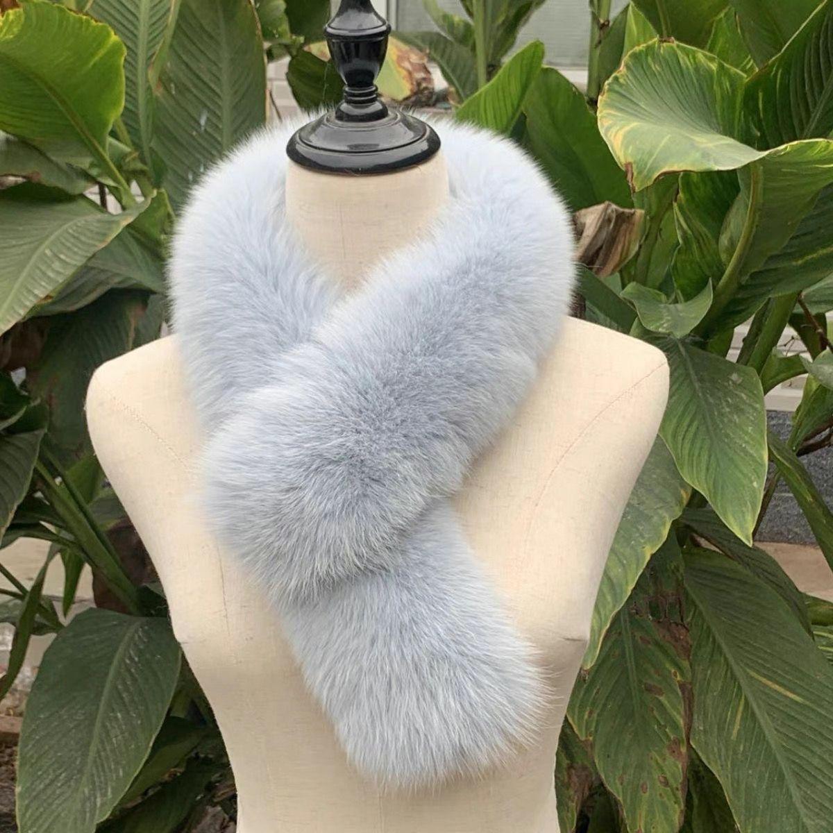 

Шарф из искусственного лисьего меха, женский осенне-зимний универсальный короткий меховой шарф, темпераментный женский шарф синий