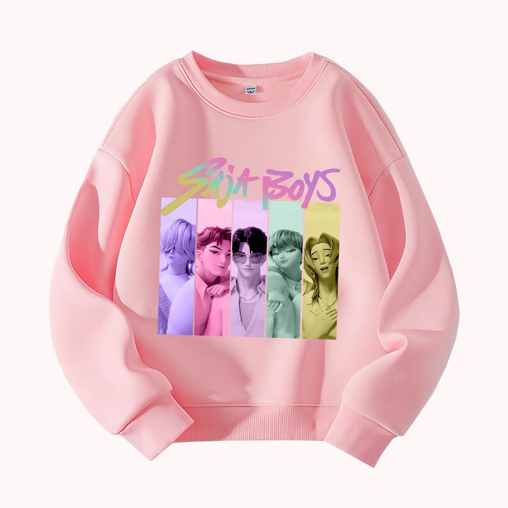 Saja Boys K-pop Вдохновленный Графический Принт Повседневный Свободный Крой Круглый Вырез С Длинным Рукавом Пуловер Толстовка для Подростков и Молодых Взрослых 110