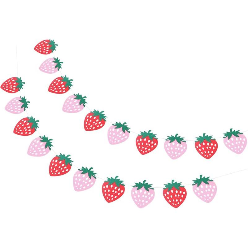 6Sets Strawberry Happy Birthday Banners Party Decorative Hanging Buntings Felt Birthday Decorations for Strawberry Themed Birthday Parties Party Assorted Color